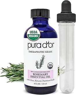 PURA D'OR Organic Rosemary Essential Oil, 4oz, Therapeutic Grade, for Hair, Body, Skin, Aromatherapy, Relaxation, Massage, Mood, Relief, Home, DIY Soap