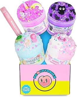 Peachybbies Slime 4-Pack Fantasy Bundle, Unicorn Candy Floss, Mermaid's Ball, Angel Axolotl, Magical Kitty Fur, Includes Slime Activator, Easter Basket Stuffers, Scented Slime for Kids, Made in USA