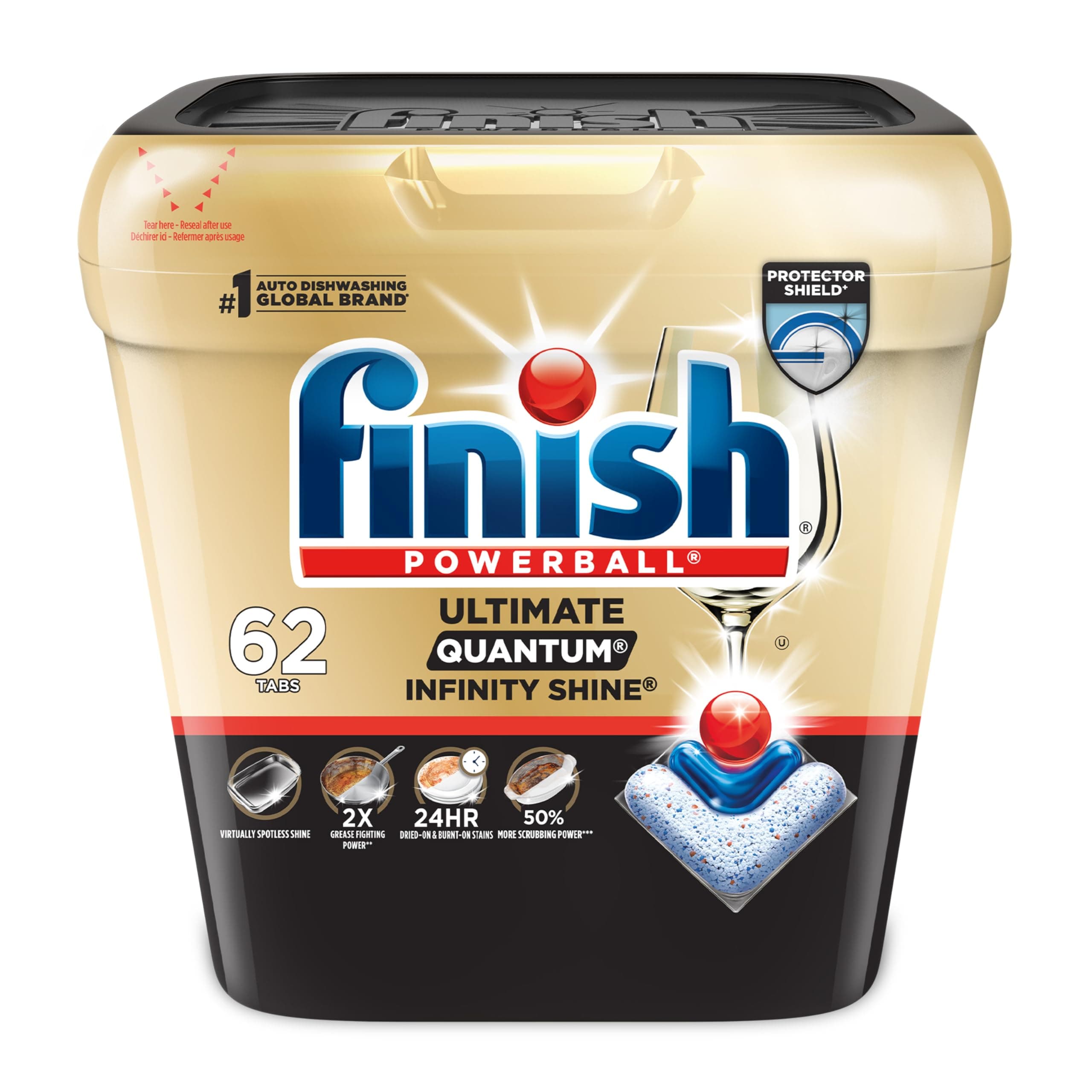 Finish Ultimate Plus Infinity Shine - 62 Count - Dishwasher Detergent - With Protector Shield and CycleSync™ Technology - Dishwashing Tablets - Dish Tabs