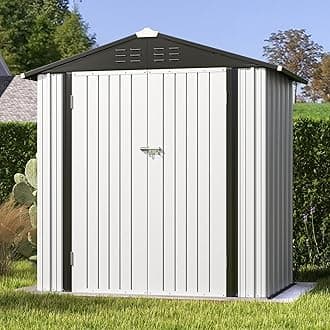 Patiowell 6x4 FT Outdoor Storage Shed, Garden Tool Storage Shed with Sloping Roof and Double Lockable Door, Outdoor Shed for Garden Backyard Patio Lawn,White