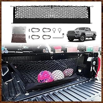 Muslogy Truck Bed Cargo Net Compatible with Toyota Tacoma 2005-2022 2023 Accessories Bed Storage Net Cargo Organizer Pickup Truck Bed Envelope Style Cargo Net with Heavy Duty Carabiner