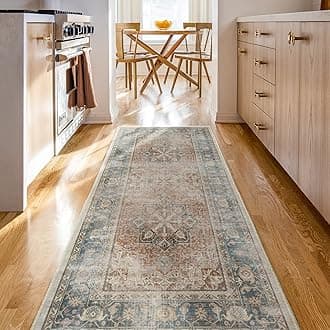 RUGGABLE Washable Vintage Runner Rug – Kamran Coral 2.5x7, Stain-Resistant, Non-Slip Hallway Runner – Machine Washable Rug for Hallway, Entryway, Living Room & Kitchen–with Cushioned Pad