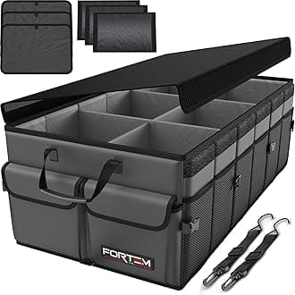 FORTEM Car Trunk Organizer, Car Storage Organizer, Collapsible Multi Compartment Car Organizer, SUV Trunk Organizer, Non Slip Bottom, Adjustable Securing Straps, Foldable Cover (Grey, X-Large)