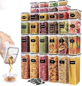 64 PCS Airtight Food Storage Containers With Lids BPA Free,6 Pack With Pouring Spout Cereal Containers Storage for Kitchen Pantry Organization and Storage,Dishwasher safe,Labels Marker