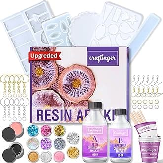 Craftinger Upgraded All in one Kit with 200Gm Resin & 5 Moulds for Keychain Pendant Earring Bookmark Making Kit, multicolor