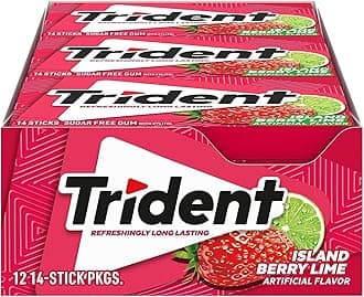 Tridents Sugar Free Gum, Island Berry Lime Flavour, 12 Packs of 14 Sticks (From USA)