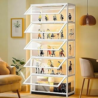 Display Cabinet with Acrylic Glass Door, 5 Tier Curio Display Case, Collectibles Toy Organizers Rack & Display Shelf, Kids Bookcase for Bedroom, Reading Nook, Toddler's Room, Bamboo