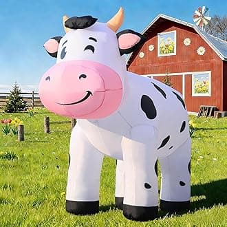 DomKom 6.5FT Cow Inflatables Christmas Spring, Farm Ranch Blow up Animals Cute Dairy Cattle, Decorations Outdoor Yard Built-in LED Lights Big Large Highland Highlander Decor Party Lawn Holiday Outside