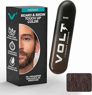 VOLT Grooming Temporary Instant Beard Color for Men, Quick Drying Plant-Based Brush On Beard, Hair, Mustache & Eyebrow Color, Safe for Sensitive Skin, Dark Brown, 1 Pack, Up to 35 Applications