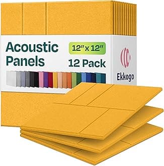 Acoustic Panels 12-Pack Soundproof Wall Panels 12"x12"x0.4" Decorative Sound Dampening for Your Home, Office, Studio, Bedroom & More with Unique GridFrame Carving [Yellow Orange Gold]