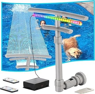 Pool Fountain for Above and Inground Pools, Upgraded Dual Waterfall with 9 Color LED Lights and 4 Modes, 360° Adjustable Pool Sprinkler Fountain Pool Cooler Pool Accessories Pool Decor (Gray)