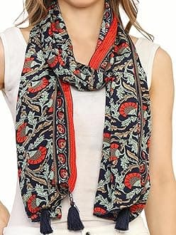 - KE KANHA EXPORT Women Scarf|Stole For Women|Scarf For Women Stylish|Stall For Women|Border Print Face Cover Head Wrap|Boho|Beach|Multicolor|180x50cm|Pack Of 1