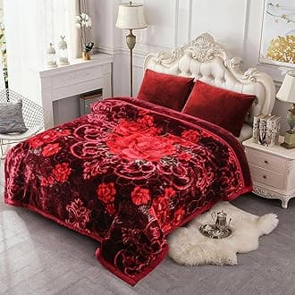 JML Korean Style Mink Blanket King Size 85" x93", 10 Pounds Plush Fleece Blanket, 2 Ply A&B Printed, Silky Soft and Warm Raschel Bed Blanket for Winter (Burgundy Roses)