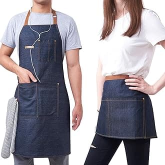 KPD Denim Apron with Pockets for Man Woman Adjustable Blue Denim Apron for Kitchen BBQ and Garden, Work Apron for Man Woman