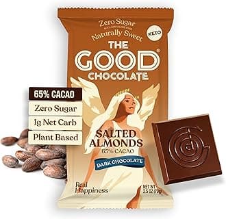 THE GOOD CHOCOLATE – Salted Almonds Dark Chocolate Bars with Zero Sugar & Lower Net Carbs – Keto Chocolate Bar with Lower Calories, All Natural and Non-GMO Keto Snacks, 2.5 oz (2 Bars Starter Pack)