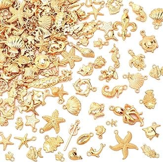 MARFOREVER 120 PCS Summer Beach Charms for Jewelry Making, Assorted KC Gold Ocean Life Sea Animal Charm Pendants Starfish Seashell Conch Charms for DIY Bracelet Necklace Earrings Making Crafting