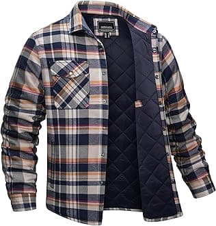 EKLENTSON Men's Flannel Shirt Jacket Quilted Lined Plaid Coats Warm Winter Jacket Thick Button Down Coat with 5 Pockets