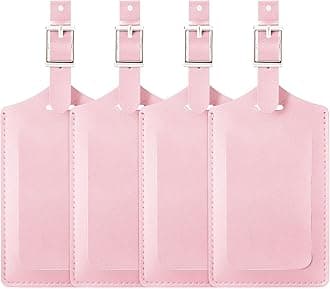 Travelambo 4 Pack Leather Luggage Tags for Suitcases Travel Tags (Light Pink)
