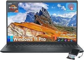Dell Inspiron 3535 Touchscreen Laptop - with 2024 Office Lifetime & External DVD Drive, 15.6" FHD Touch Computer for Business, AMD Ryzen 7 7730U, HD Webcam, Copilot, Win 11 pro (16GB RAM | 512GB SSD)