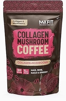 Collagen Mushroom Coffee Organic (60 Servings) Lion’s Mane, Chaga & Collagen, Mixed with Gourmet Arabica Instant Coffee | Mental Focus Boosting Coffee Plus Hair, Skin & Nails Health Support