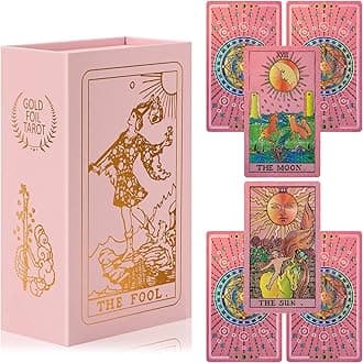 Pink Tarot Cards with Guide Book - Waterproof, Wrinkle Resistant, Gold Foil for Beginners