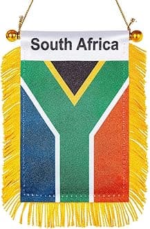 WXTWK 3 X 5 Inch South Africa Flag South African Window Hanging Flag Small Mini Car Flags Banners Rearview Mirror Decoration With Suction Cup Golden Fringy Banner