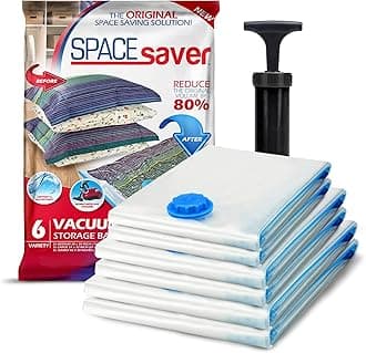 6 Pack Variety Vacuum Seal Bags for Clothing, Travel, Blankets - Compression Bag with Hand Pump - Space Saver Vacuum Storage Bags for Bedding, Moving, Travel & Organization (2M, 2L&2XL)