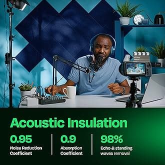 Ekkogo Acoustic Panels 12-Pack Soundproof Wall Panels 12''X12''X0.4'' Sound Panels High Density Sound Dampening Panels - [Denim Blue Square]