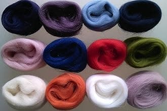 Assorted Merino Wool Roving Tops Pack – 60 g, 12 Colours for Needle Felting, Wet Felting and Spinning (Set A)