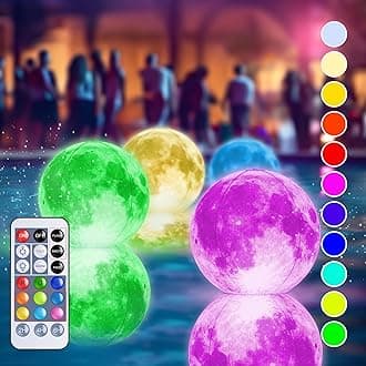 TIALLY Full Moon Floating Pool Lights Solar Powered - 16 inch Inflatable Led Pool Balls, Solar Globes That Float for Outdoor Decor, Glow in The Dark Party Decorations - Great Holiday Gifts (2 Pack)