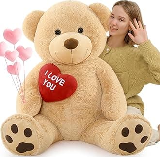 MorisMos 130 cm Teddy Bear Large XXL with Heart I Love You - Light Brown Giant Teddy Bear Cuddly Bear XXL Filled Children's Gift