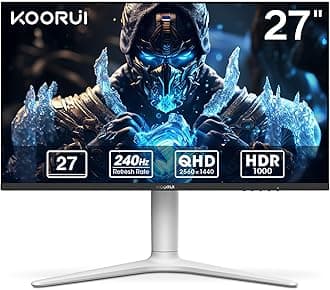 KOORUI Monitor, 27” 240Hz Gaming Monitor, Mini-LED Panel- QHD (2560 x 1440) Computer Screen, 1ms, HDR 1000 Display, 100% sRGB, Height Adjustable, HDMI/DisplayPort, White/Grey, GN10