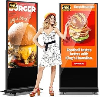 65 Inch 4K Digital Signage Display,Indoor Floor Standing TouchScreen Advertising Display Kiosk Android System,Commercial LCD Totem Support HDMI-in,Free Customization Stickers and CMS System(Black)