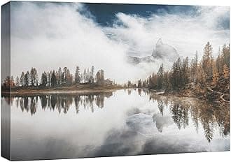 wall26 Canvas Print Wall Art Misty Mountain Reflection Tranquil Photography Realism Bohemian Relax/Calm Cool for Living Room, Bedroom, Office - 24"x36"