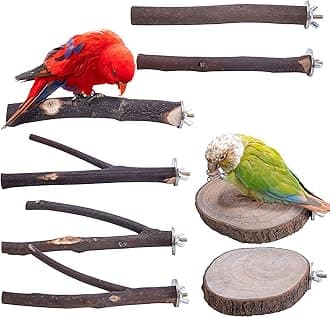 Deloky 8 PCS Natural Wood Bird Perch Stand-Wooden Parrot Perch Stand-Perch Platform Cage Accessories for Parrotlets Budgies Cockatiels Parakeets Lovebirds