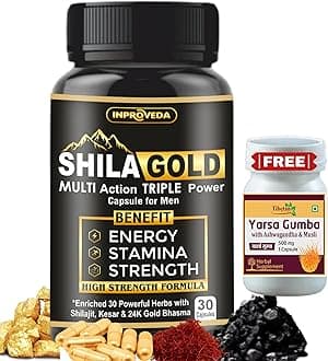 Shilagold Shilajit Gold Multi Action Triple Power Ayurvedic Capsules For Men with Swarna Bhasma, Ashwagandha, Gokshura, Shatavari | 100% Ayurvedic - 30 Count