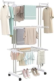 Synergy - Premium Heavy Duty Stainless Steel Foldable Cloth Drying Stand/Clothes Dryer - 3 Tier White - SY-CS21