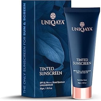 UNIQAYA Tinted Sunscreen Spf 50 PA+++|Tinted Sunscreen for Men & Women Sunscreen for Oily Skin & Dry Skin |Blue Light Protection No White Cast, Lightweight 50 g (Pack of 1) Blue