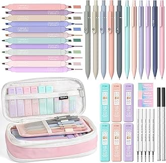 39 PCS Aesthetic School Supplies with Cute Pink Pencil Case, 12 Pastel Highlighters, 5 Quick Dry Black Ink Pens, 6 Mechanical Pencil 0.5 & 0.7 mm for Girls Student Stationary College Essentials