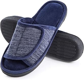 DL Adjustable Men's Memory Foam Slippers, Comfy Indoor Outdoor, Breathable Slide Bedroom Slippers Size 7-14