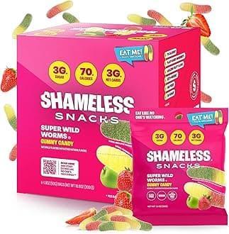 Shameless Snacks - Healthy Low Calorie Snacks, Low Carb Keto Gummies (Gluten Free Candy) - 6 Pack Wild Worms