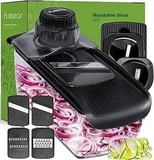 Mandoline Slicer for Kitchen, Cucumber Slicer, Cheese Grater Vegetable Spiralizer and Veggie Slicer for Cooking, Kitchen Gadgets Organizer & Safety Glove Included (6 in 1, Black)