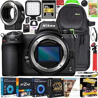 Z6II Mirrorless Camera | Official Nikon USA Partner Model | Body FX-Format Full-Frame 4K UHD 1659 Bundle with FTZ Lens Mount Adapter + Deco Gear Case + LED + 64GB CFexpress Card + Software Kit