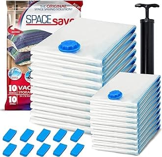 20 Pack Variety Vacuum Storage Bags for Comforters, Blankets & Clothes – Vacuum Sealed Compression Bags with Hand Pump – Space Saver Storage Bags for Bedding, Moving, Travel & Organization (10S & 10M)