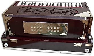 VRINDAVANBAZAAR.COM Deluxe Portable Harmonium, Dark Mahogany, 2 Reeds, 3.5 octaves