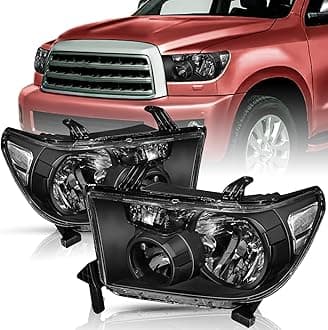 Headlight Assembly Replacement for 2007 2008 2009 2010 2011 2012 2013 Tundra / 2008-2017 Sequoia Driver and Passenger Side Black Housing, NOT fit for 09-12 Tundra with Level Adjuster
