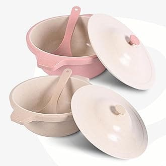 Eha Earth Friendly Serving Bowls with Lid | Microwave Safe | Made with Rice Husk and Bamboo Fibers | 3000 ml Each | Set of 2 | Innocent-Sand