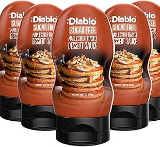 Diablo Sugar Free Dessert Sauce - Gluten-Free Syrup, Drizzle Sweetener, Keto Friendly Flavoring Topping, Perfect for Gifting, No Added Sugar - Maple Syrup, 390g, 13.67oz - 5 Pack