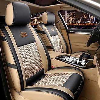 FREESOO2pcs Car Seat Cover Leather, Front Carseat Covers Protector Cushion Universal Fit Most Sedan SUV Truck Airbag Compatible (Khaki Black 2PCS)