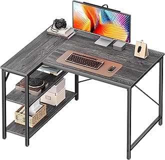 Huuger L Shaped Desk, 39 Inches Computer Desk with Reversible Storage Shelves, for Gaming Corner Home Office Writing Study, Metal Frame, Gray